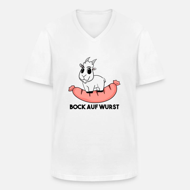 Bock auf Wurst - Ziege Ziegenbock - Männer-T-Shirt mit V-Ausschnitt - Weiß