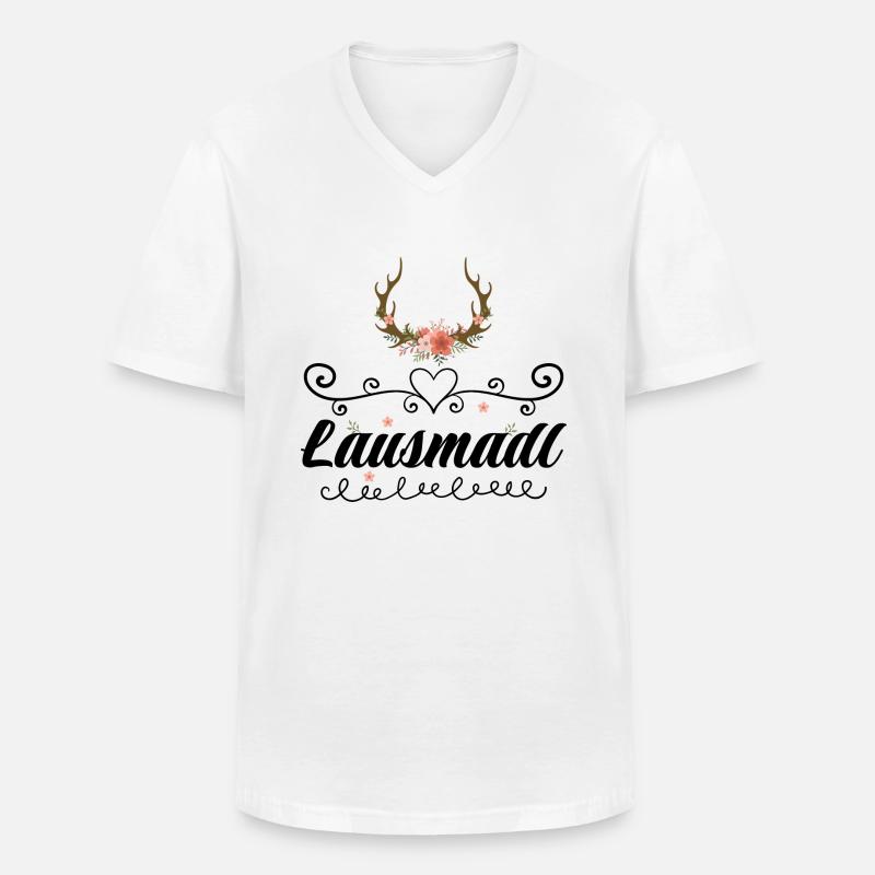 Lausmadl | Trachten Mode Dirndl - Männer-T-Shirt mit V-Ausschnitt - Weiß