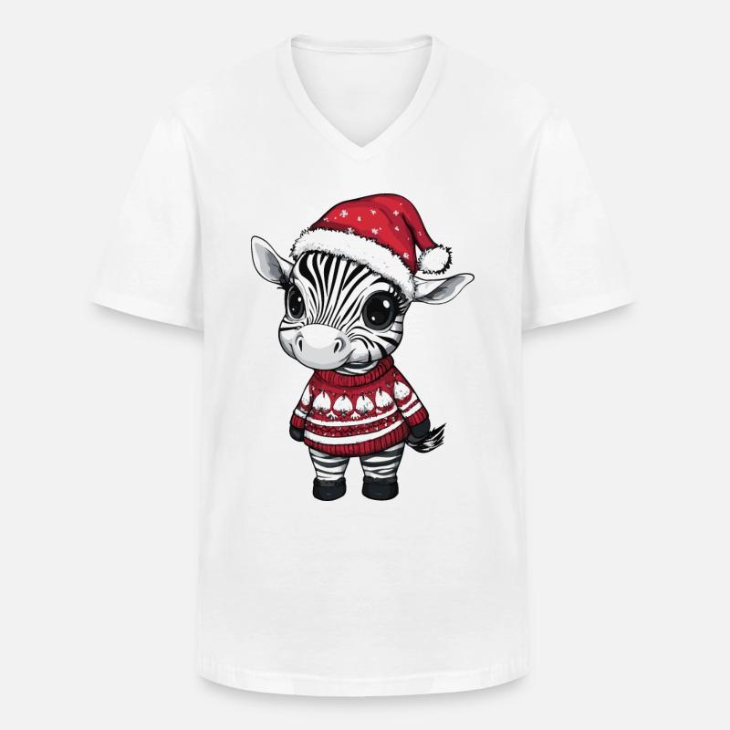 Zebra Weihnachten Comic - Männer-T-Shirt mit V-Ausschnitt - Weiß
