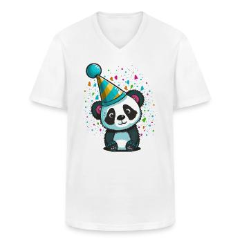 Panda du parti - T-shirt col V Homme - blanc - Devant - AI Model Male 185 light (185cm)