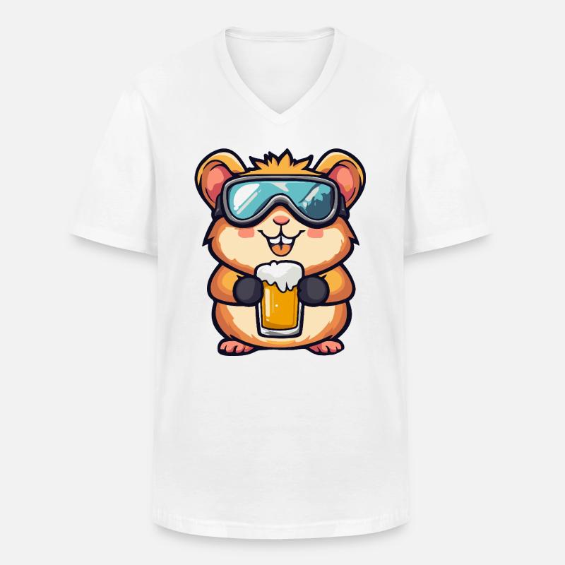 Hamster Apres Ski Bier Comic - Männer-T-Shirt mit V-Ausschnitt - Weiß
