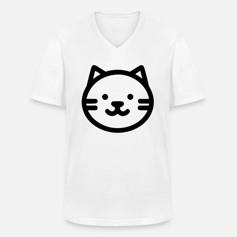 chat - T-shirt col V Homme - blanc