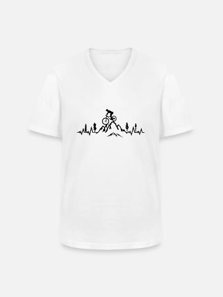 Mountain biking ECG heartbeat, mountain bike pulse - Men's V-Neck T-Shirt - white