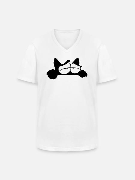 Chat noir 11 - T-shirt col V Homme - blanc