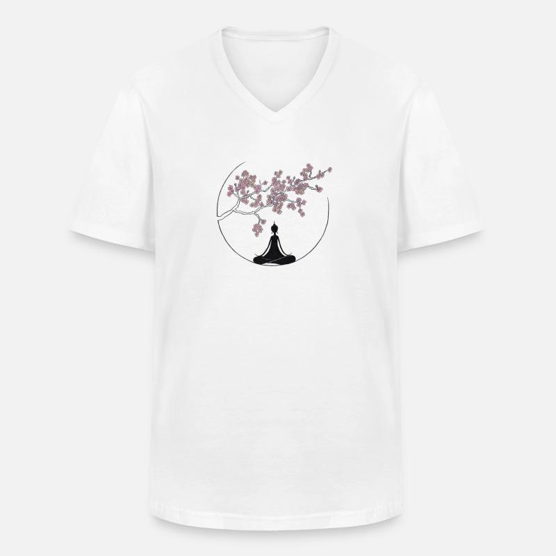 Blüte mit Buddha - Männer-T-Shirt mit V-Ausschnitt - Weiß