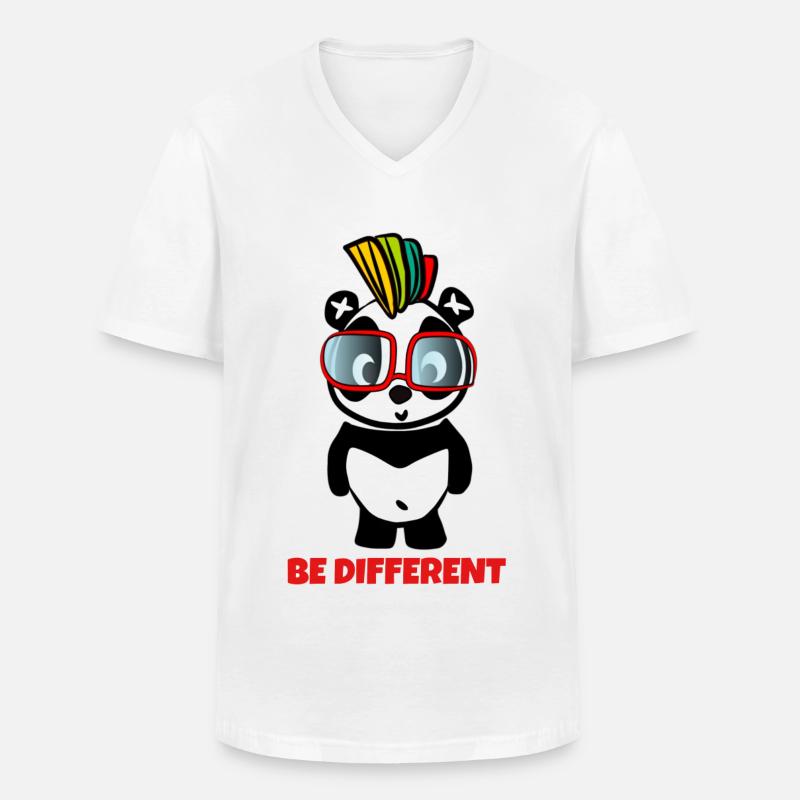 Be Different - Crazy Pandabear - Männer-T-Shirt mit V-Ausschnitt - Weiß