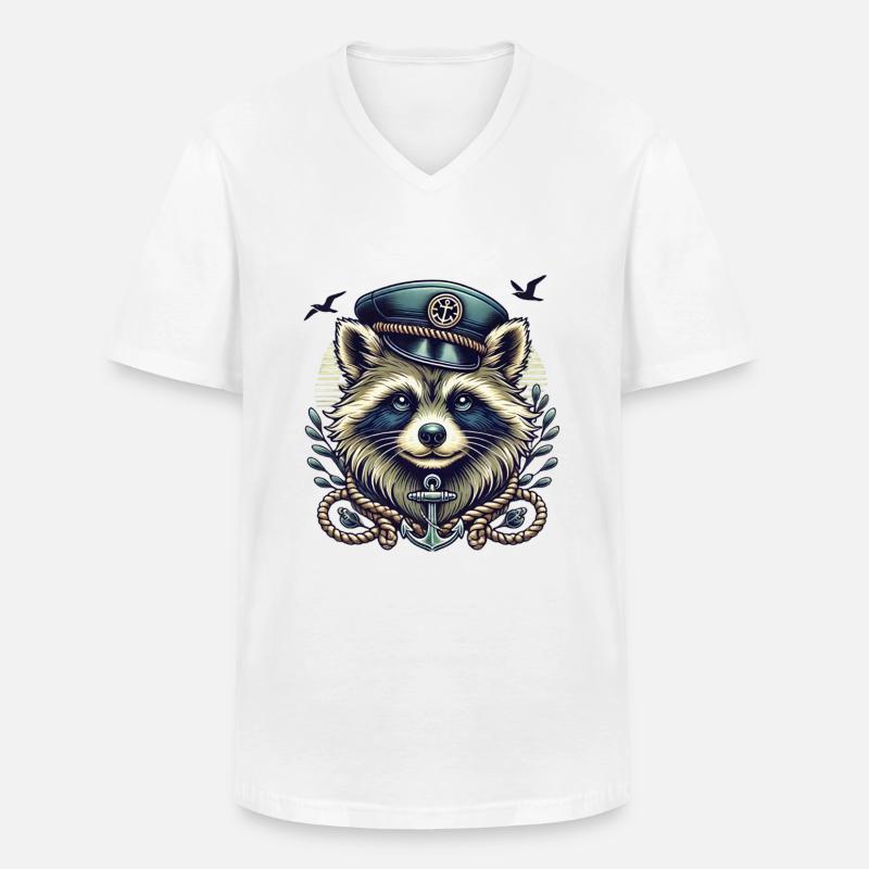 Maritimer Waschbär im SeemannslooK - Männer-T-Shirt mit V-Ausschnitt - Weiß