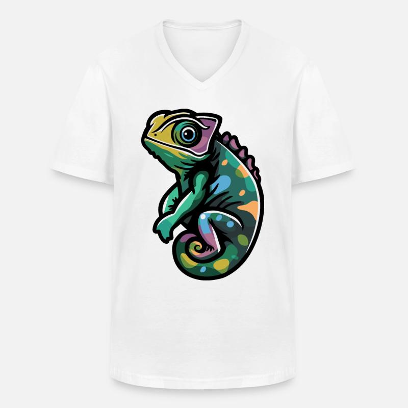 Chameleon Comic - Männer-T-Shirt mit V-Ausschnitt - Weiß