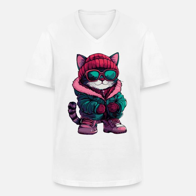 Katze Cool Comic - Männer-T-Shirt mit V-Ausschnitt - Weiß