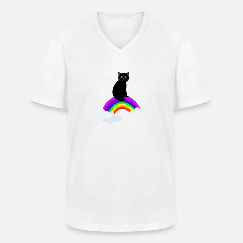 Katze auf Regenbogen - Männer-T-Shirt mit V-Ausschnitt - Weiß