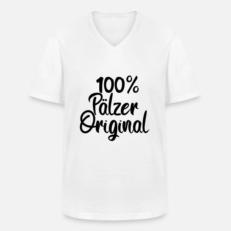 100% Pfälzer Original - Männer-T-Shirt mit V-Ausschnitt - Weiß