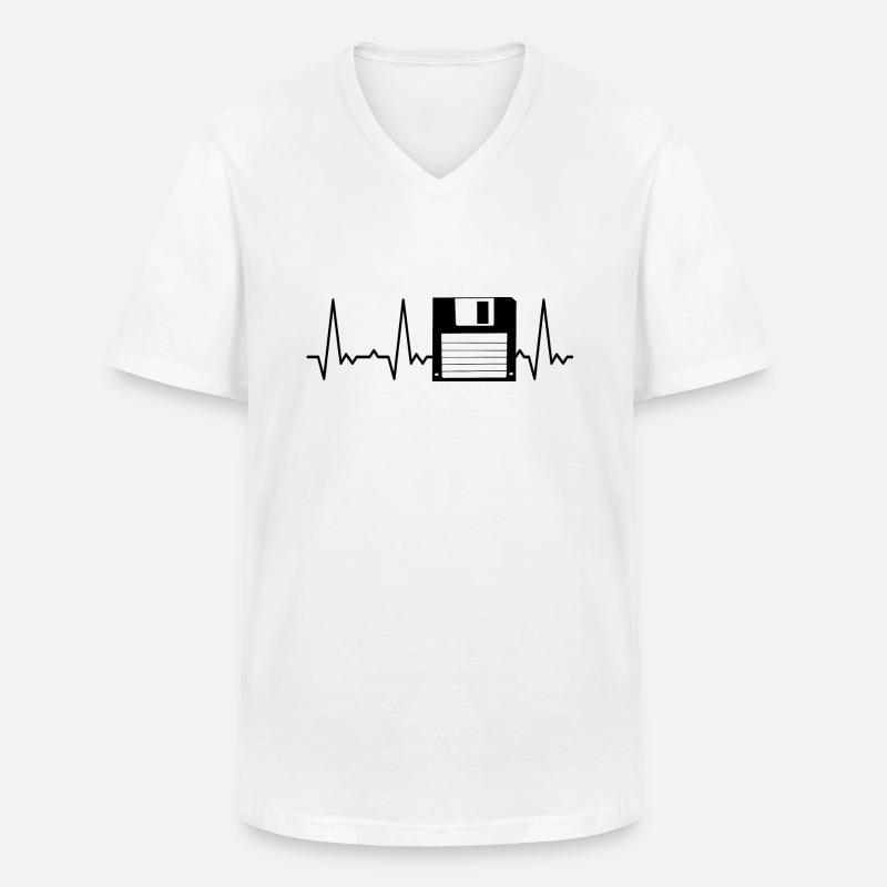 Herzschlag Diskette - Männer-T-Shirt mit V-Ausschnitt - Weiß