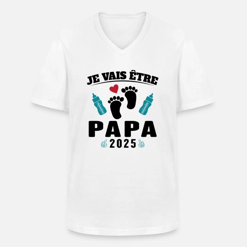 Mann Papa wird 2025 Geschenk - Männer-T-Shirt mit V-Ausschnitt - Weiß