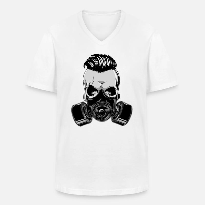 Cranio di teschio hipster con maschera antigas - Maglietta da uomo classica con scollo a V - bianco