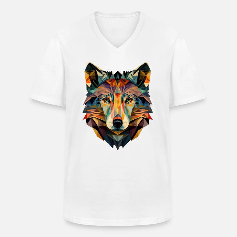 Wolf Gesicht Geometrisch Abstrakt bunt - Männer-T-Shirt mit V-Ausschnitt - Weiß