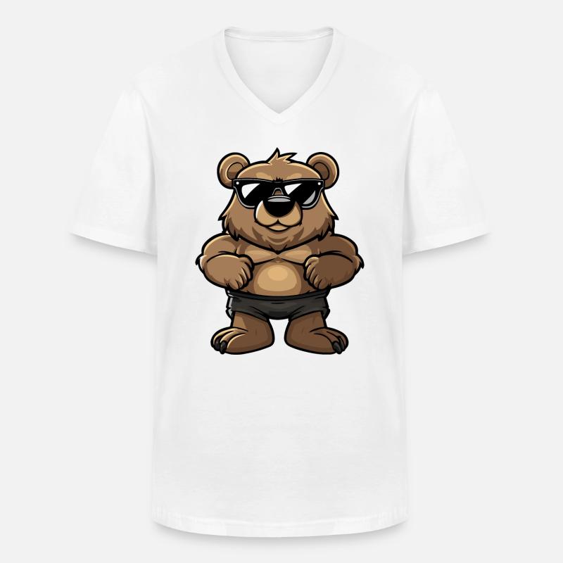 Bär Cool Comic - Männer-T-Shirt mit V-Ausschnitt - Weiß