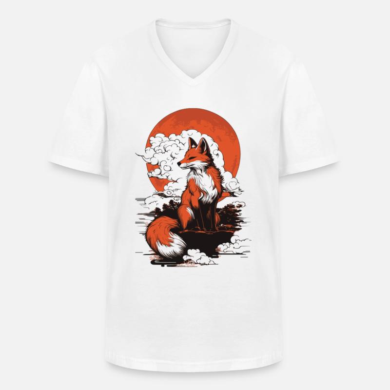 Fuchs Kitsune Japan - Männer-T-Shirt mit V-Ausschnitt - Weiß