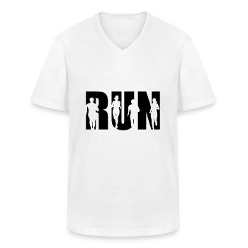 Run, Running Team, Runner - T-shirt col V Homme - blanc - Devant - AI Model Male 185 light (185cm)