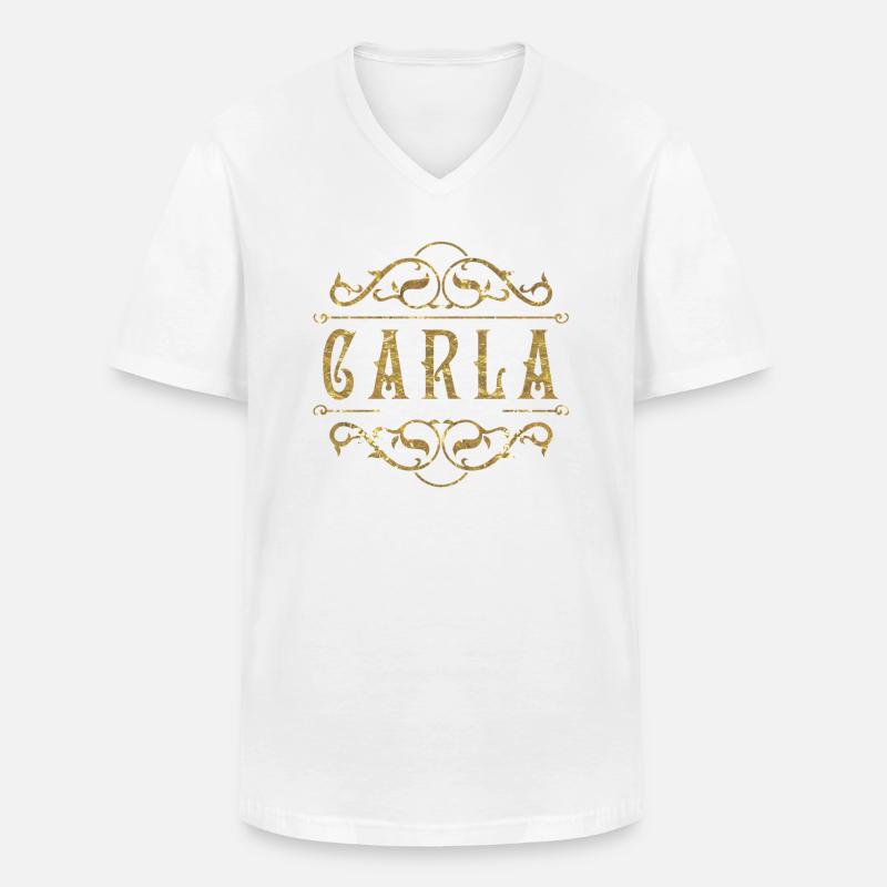 Carla oro - Maglietta da uomo classica con scollo a V - bianco