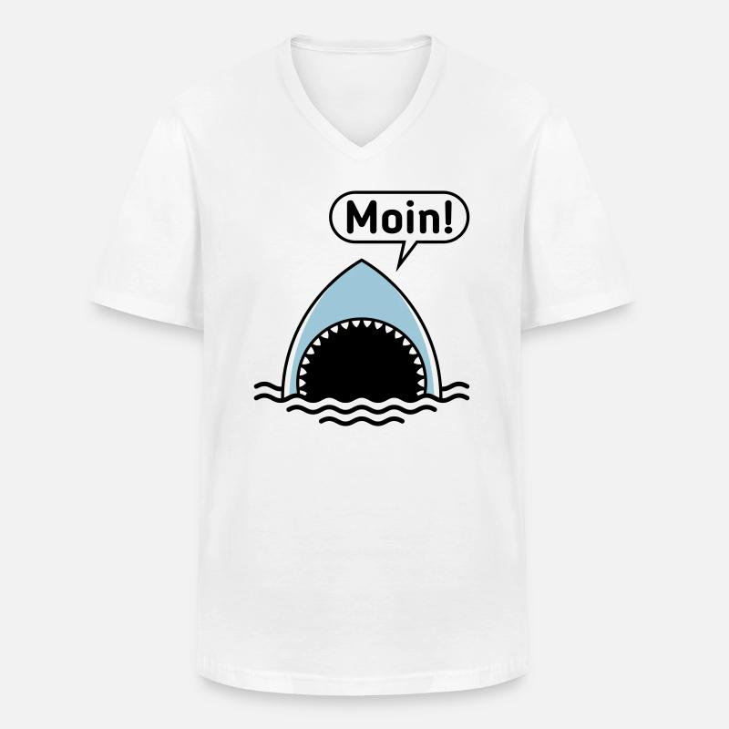 Moin! (Hai / Haifisch / Sprechblase / Comic) - Männer-T-Shirt mit V-Ausschnitt - Weiß