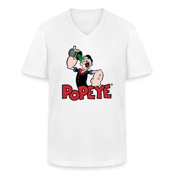 Popeye Isst Spinat Logo - Männer-T-Shirt mit V-Ausschnitt - Weiß - Vorne - AI Model Male 185 light (185cm)