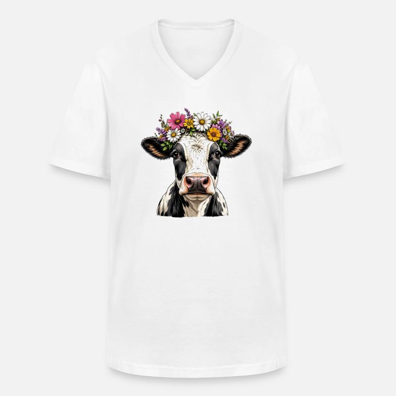 Kuh mit Blumenschmuck - Männer-T-Shirt mit V-Ausschnitt - Weiß