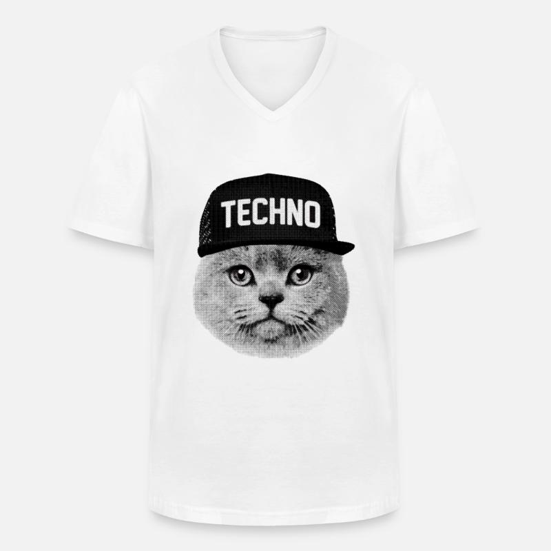Technokatze - Männer-T-Shirt mit V-Ausschnitt - Weiß