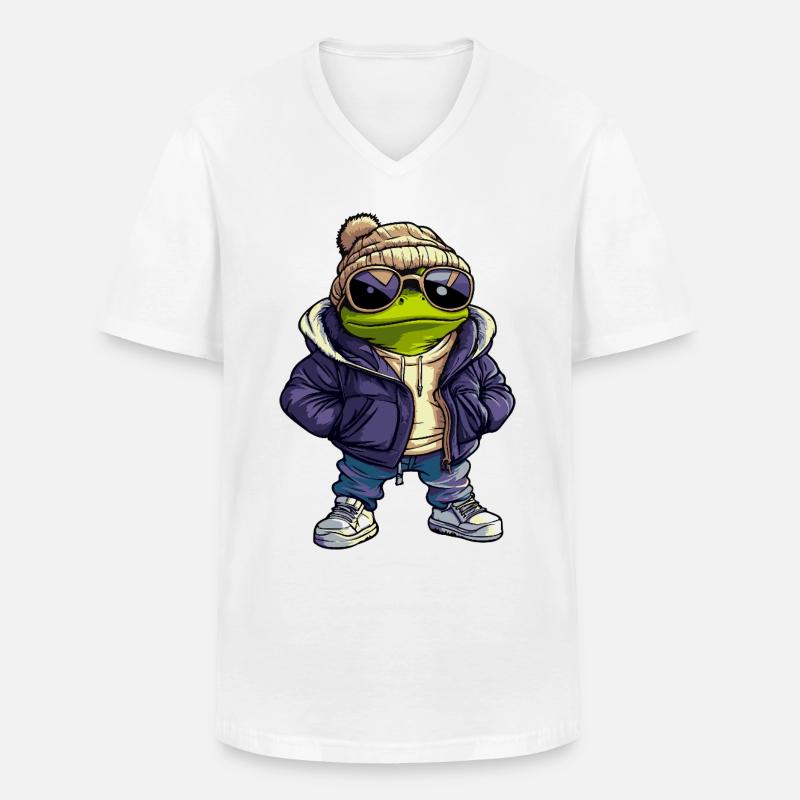 Frosch Cool Comic - Männer-T-Shirt mit V-Ausschnitt - Weiß