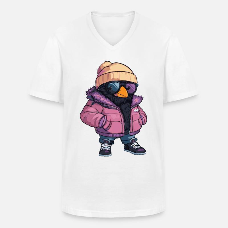 Rabe Krähe Cool Comic - Männer-T-Shirt mit V-Ausschnitt - Weiß