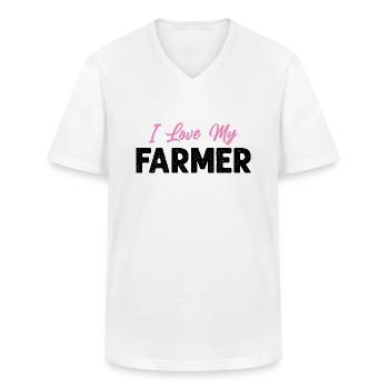 I Love My Farmer Funny Farming - Men's V-Neck T-Shirt - white - Front - AI Model Male 185 light (185cm)