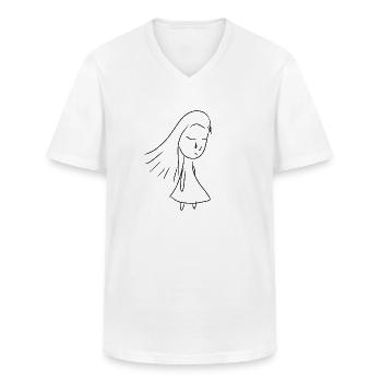 Fille triste larme pleurant - T-shirt col V Homme - blanc - Devant - AI Model Male 185 light (185cm)