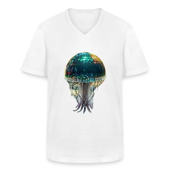 Jellyfish,sequins,glitter,gold,metallic - Men's V-Neck T-Shirt - white - Front - AI Model Male 185 light (185cm)