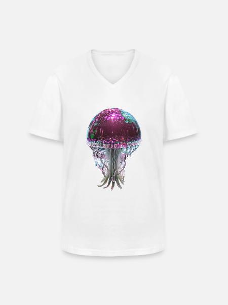 Vandmænd, pailletter, glitter, metallisk, pink - Klassisk herre T-shirt med V-udskæring - hvid