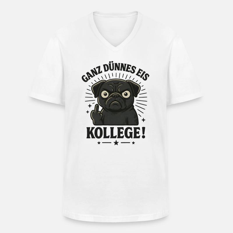 Mops Mittelfinger - Männer-T-Shirt mit V-Ausschnitt - Weiß