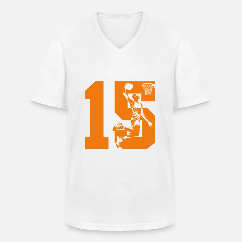 NUMERO 15 BASKET 15° COMPLEANNO - Maglietta da uomo classica con scollo a V - bianco