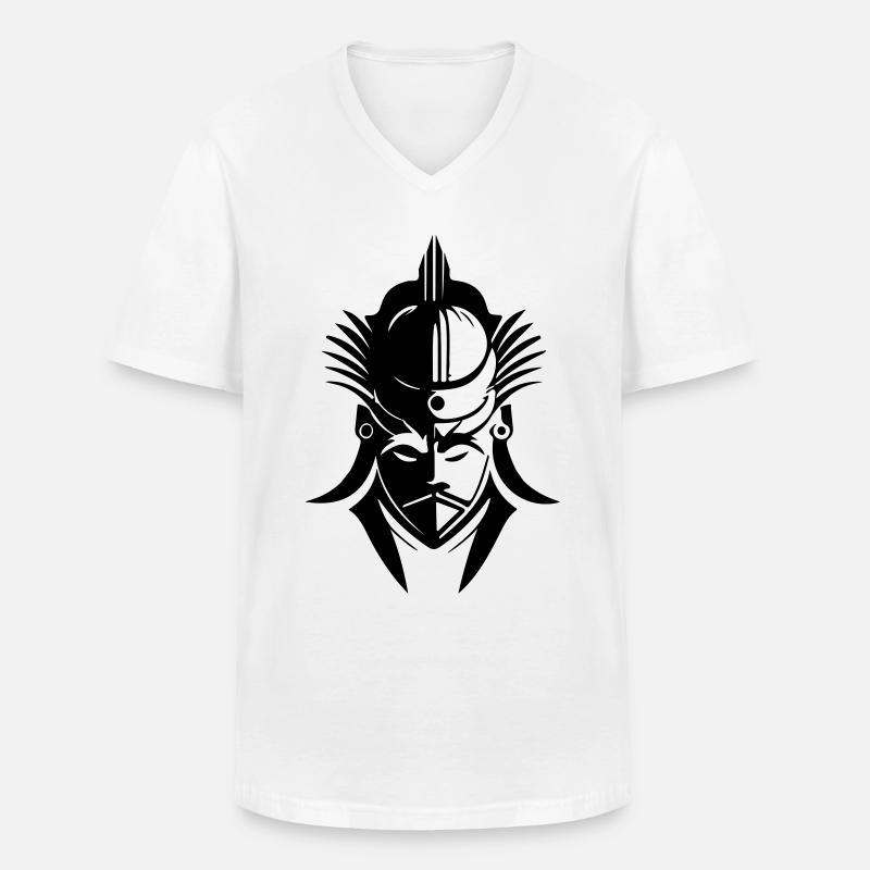 Samurai Kopf - Männer-T-Shirt mit V-Ausschnitt - Weiß