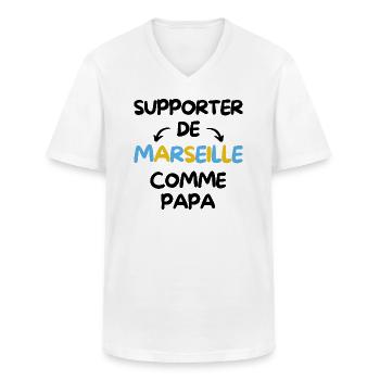 Supporter de Marseille comme papa - T-shirt col V Homme - blanc - Devant - AI Model Male 185 light (185cm)