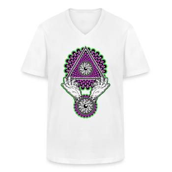 Neon Illuminati Pyramide neongrün - Schwarzlicht - Männer-T-Shirt mit V-Ausschnitt - Weiß - Vorne - AI Model Male 185 light (185cm)