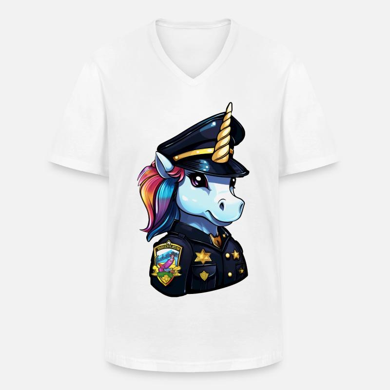 Einhorn Polizei - Männer-T-Shirt mit V-Ausschnitt - Weiß
