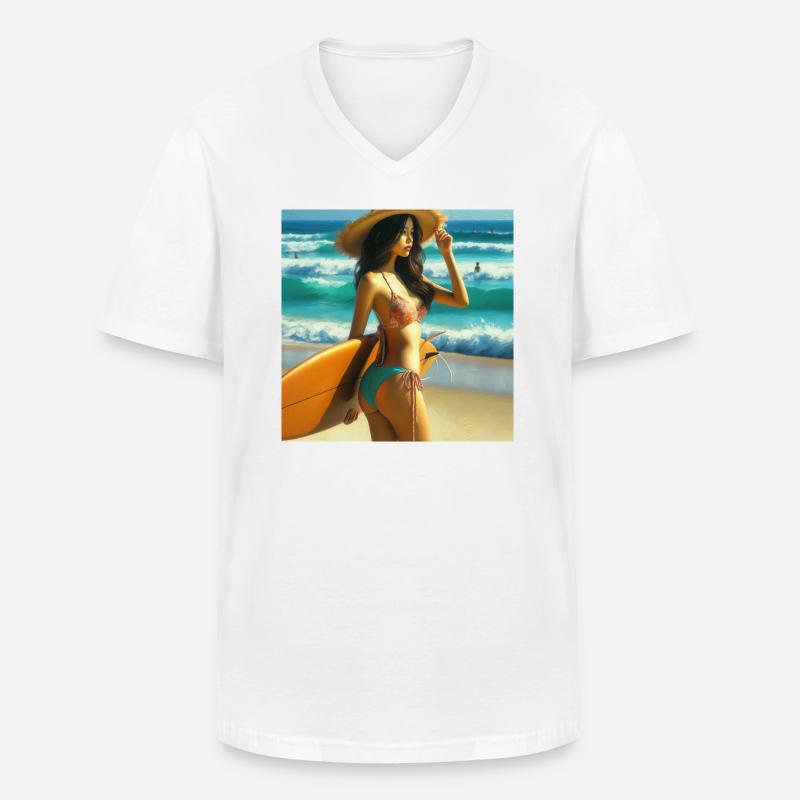 Surferin am Strand - Männer-T-Shirt mit V-Ausschnitt - Weiß