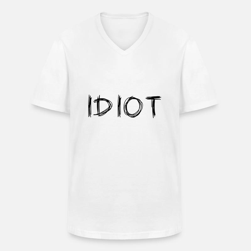 IDIOT - Männer-T-Shirt mit V-Ausschnitt - Weiß