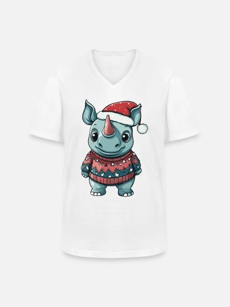 Rhino Christmas Comic - Men's V-Neck T-Shirt - white
