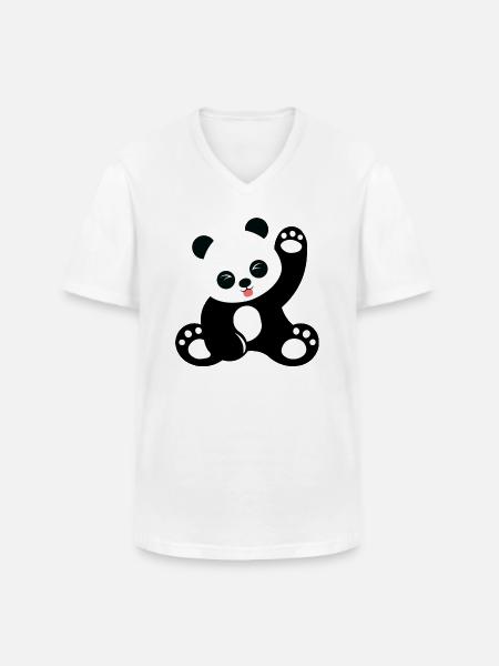 Cute sitting panda cartoon - Men's V-Neck T-Shirt - white