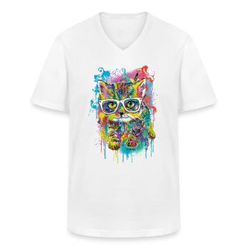 P.D. Moreno Katze mit Brille - Männer-T-Shirt mit V-Ausschnitt - Weiß - Vorne - AI Model Male 185 light (185cm)