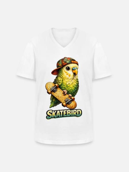 Skatebird – Tropical Parrot with Skateboard & Ca - Men's V-Neck T-Shirt - white