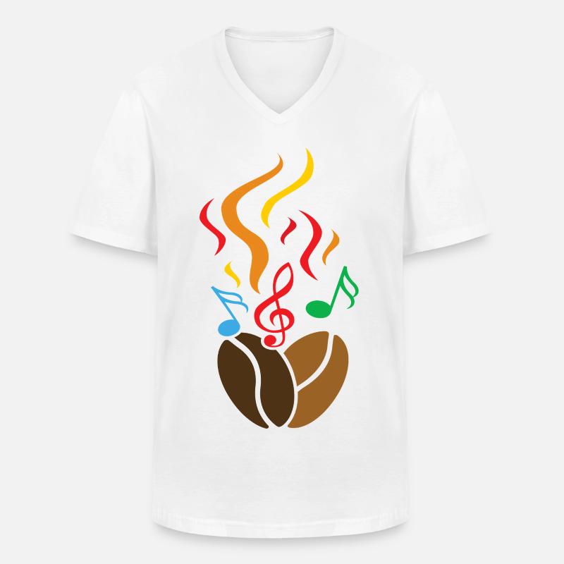 Kaffeebohnen mit Noten - Männer-T-Shirt mit V-Ausschnitt - Weiß