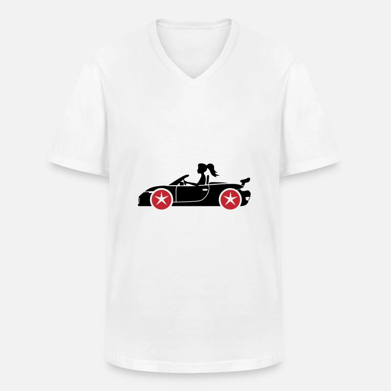 Frau Auto Cabrio - Männer-T-Shirt mit V-Ausschnitt - Weiß