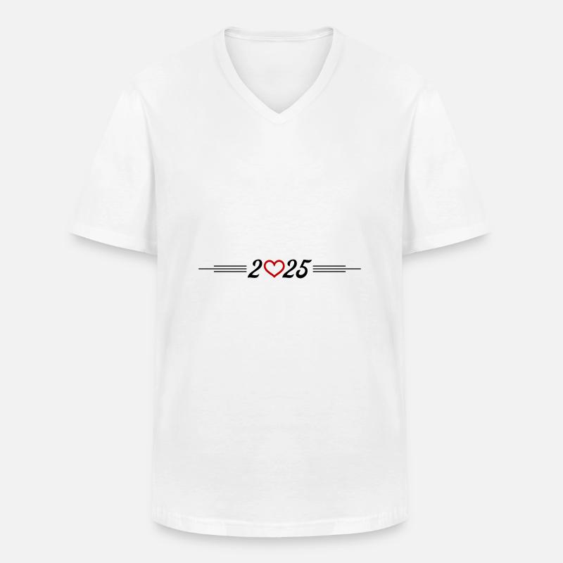2025 Herz - Männer-T-Shirt mit V-Ausschnitt - Weiß