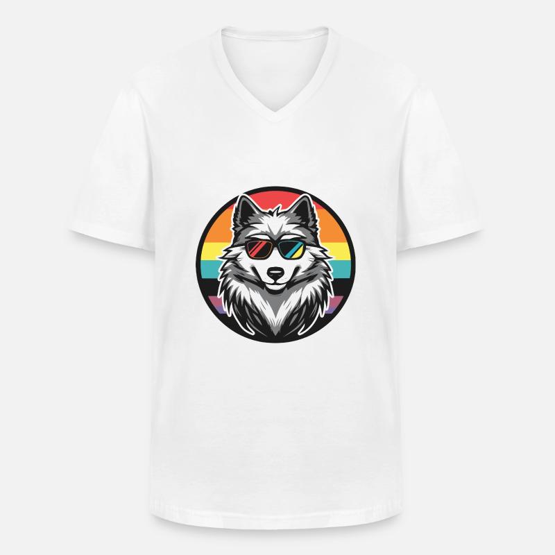 Wolf Comic Cool Sommer - Männer-T-Shirt mit V-Ausschnitt - Weiß