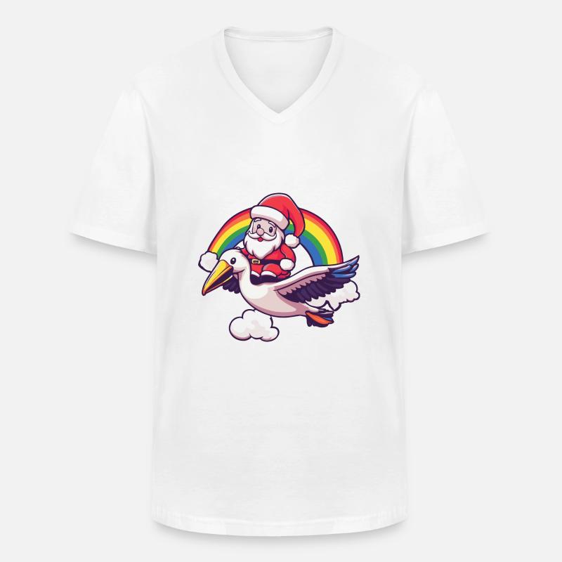 Pelikan Vogel Weihnachtsmann Regenbogen - Männer-T-Shirt mit V-Ausschnitt - Weiß
